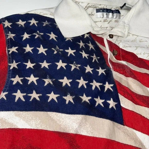 Royale Air American Flag Polo Men’s Large All Over Print T-Shirt Star Spangled - Picture 4 of 8